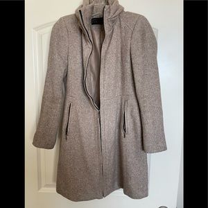 Zara Cream & Taupe Zippered Wool Dress Pea Coat